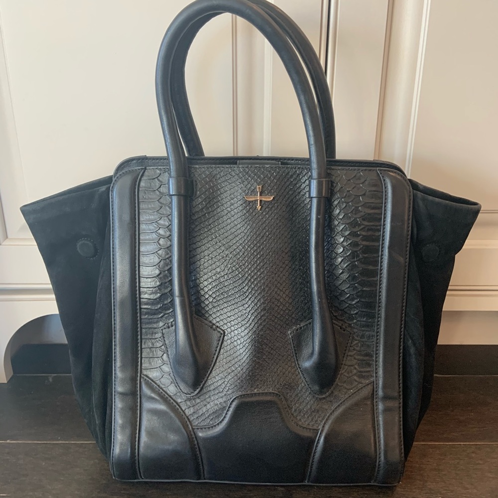 Black leather handbag